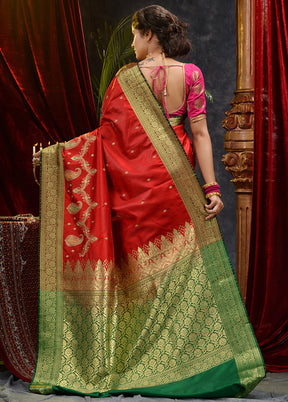 Red Spun Silk Saree With Blouse Piece