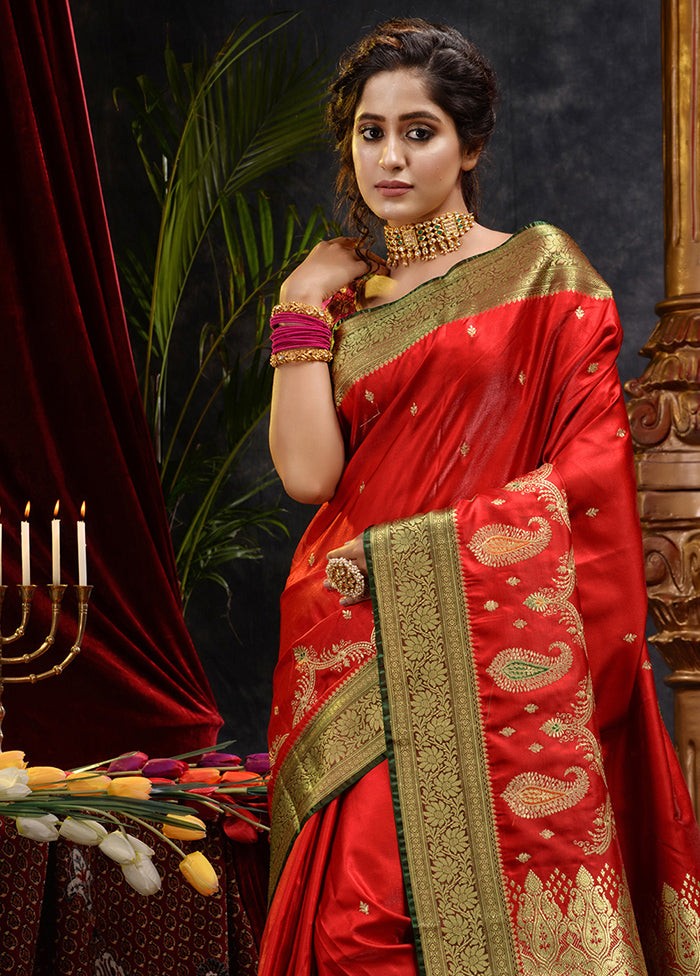 Red Spun Silk Saree With Blouse Piece