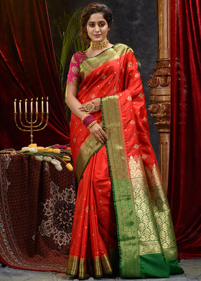 Red Spun Silk Saree With Blouse Piece