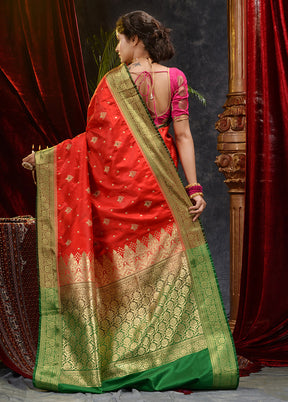 Red Spun Silk Saree With Blouse Piece