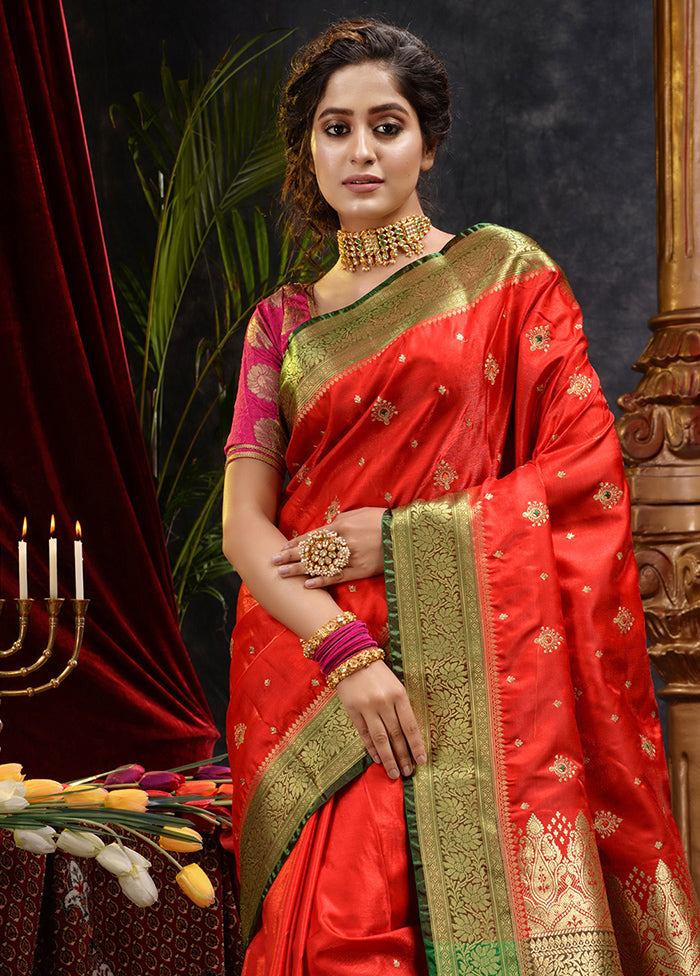 Red Spun Silk Saree With Blouse Piece