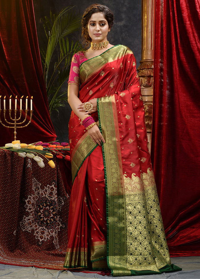 Maroon Spun Silk Saree With Blouse Piece