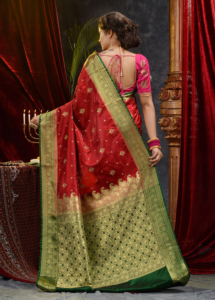 Maroon Spun Silk Saree With Blouse Piece