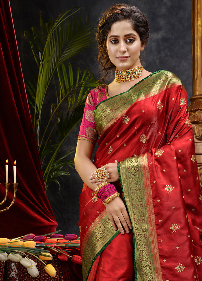 Maroon Spun Silk Saree With Blouse Piece