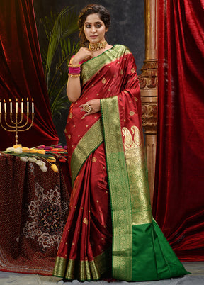 Maroon Spun Silk Saree With Blouse Piece