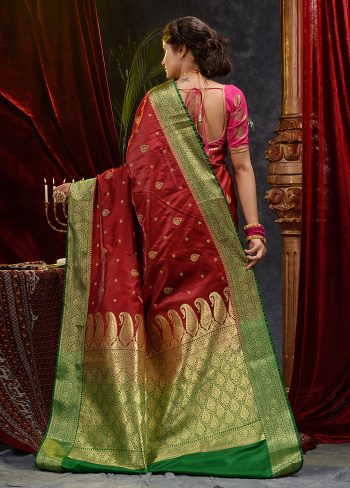 Maroon Spun Silk Saree With Blouse Piece