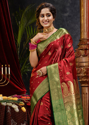 Maroon Spun Silk Saree With Blouse Piece