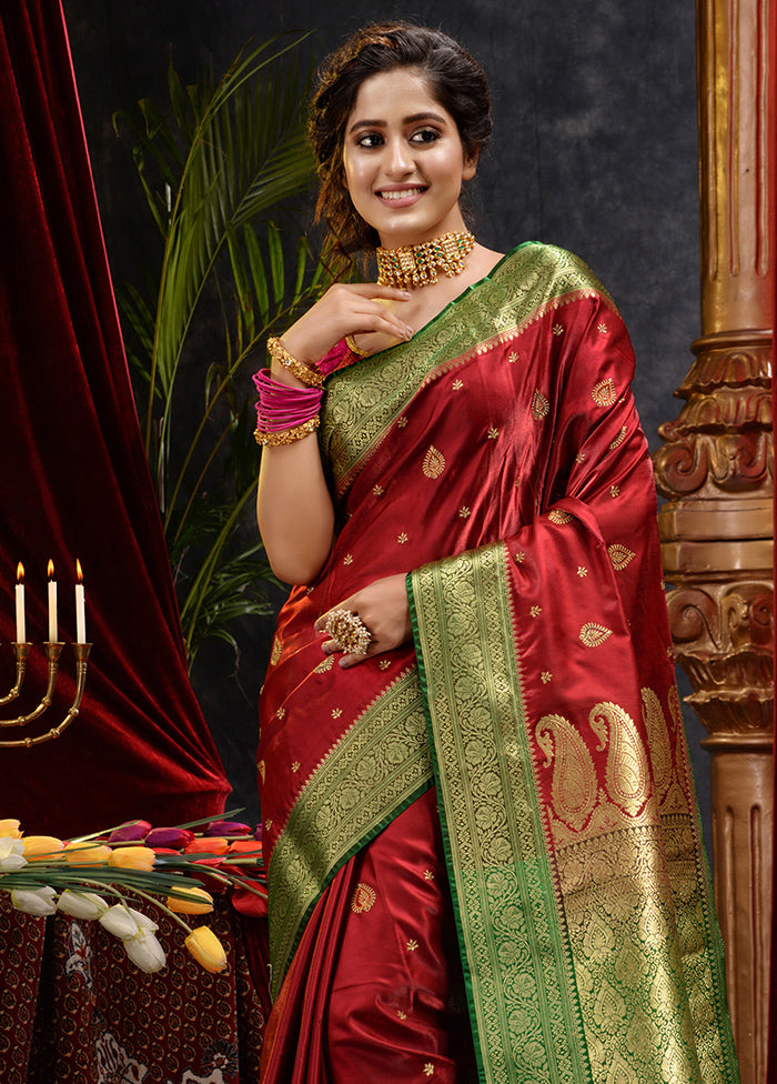 Maroon Spun Silk Saree With Blouse Piece