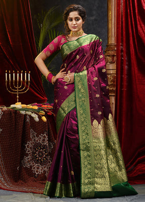 Maroon Spun Silk Saree With Blouse Piece