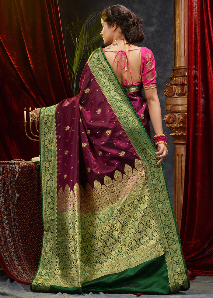 Maroon Spun Silk Saree With Blouse Piece