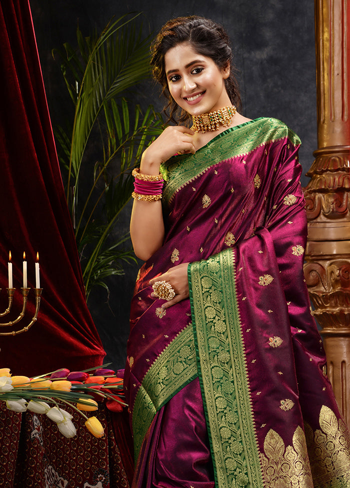 Maroon Spun Silk Saree With Blouse Piece