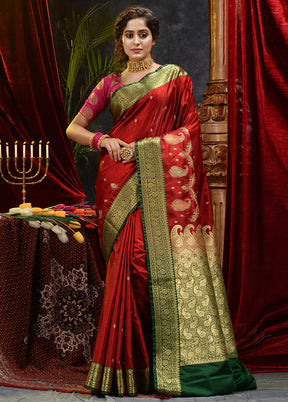 Maroon Spun Silk Saree With Blouse Piece