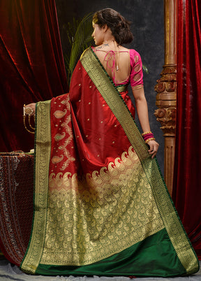 Maroon Spun Silk Saree With Blouse Piece