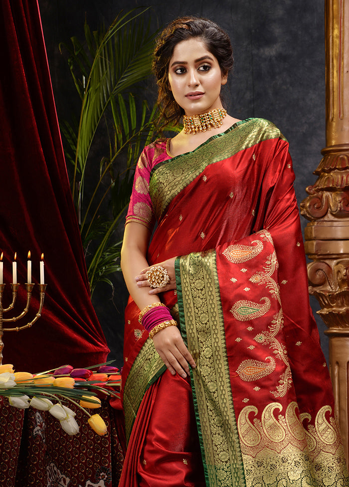 Maroon Spun Silk Saree With Blouse Piece