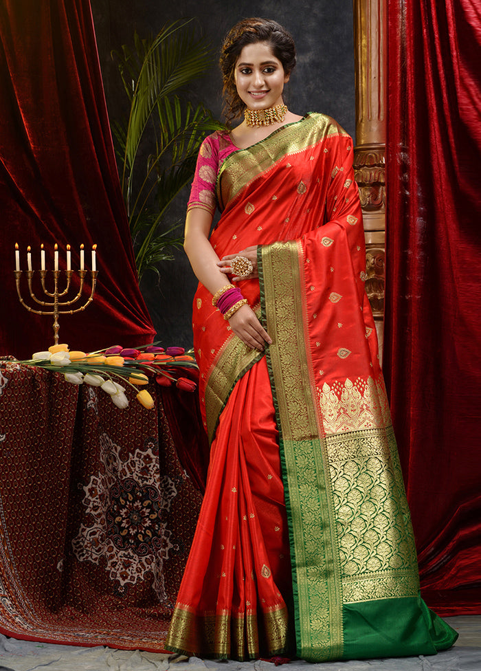 Red Spun Silk Saree With Blouse Piece