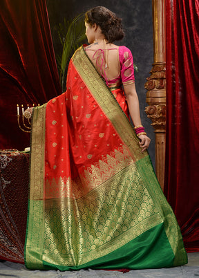 Red Spun Silk Saree With Blouse Piece