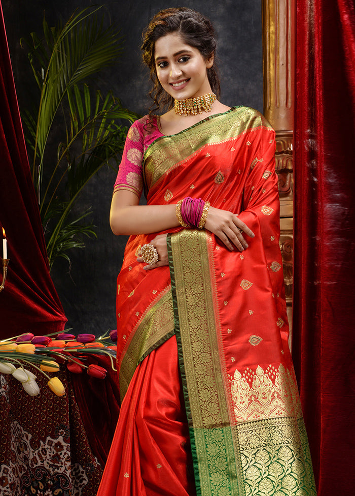 Red Spun Silk Saree With Blouse Piece