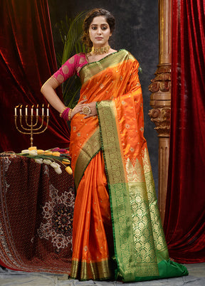 Orange Spun Silk Saree With Blouse Piece