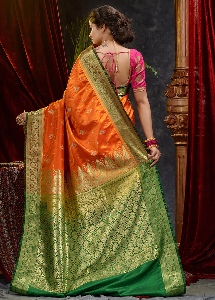 Orange Spun Silk Saree With Blouse Piece