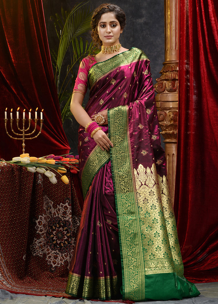 Maroon Spun Silk Saree With Blouse Piece