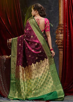 Maroon Spun Silk Saree With Blouse Piece