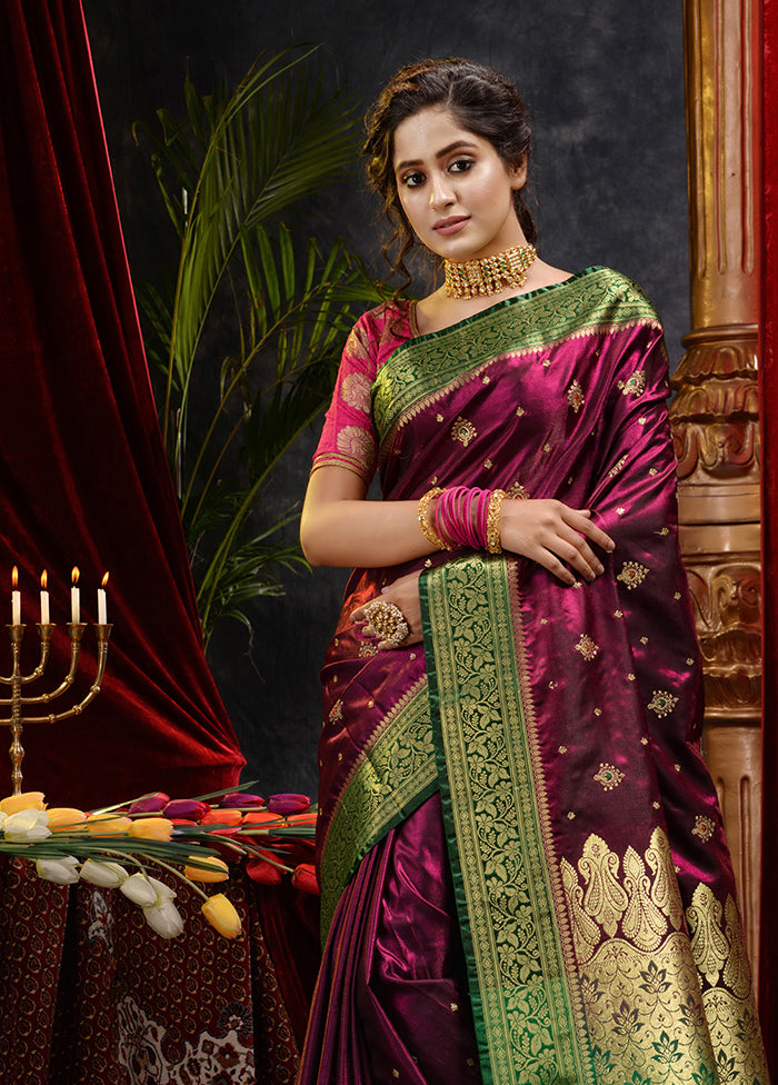 Maroon Spun Silk Saree With Blouse Piece