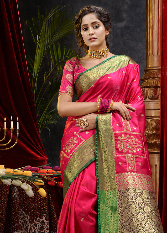 Pink Spun Silk Saree With Blouse Piece