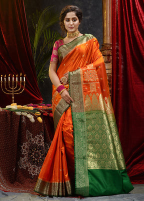 Orange Spun Silk Saree With Blouse Piece