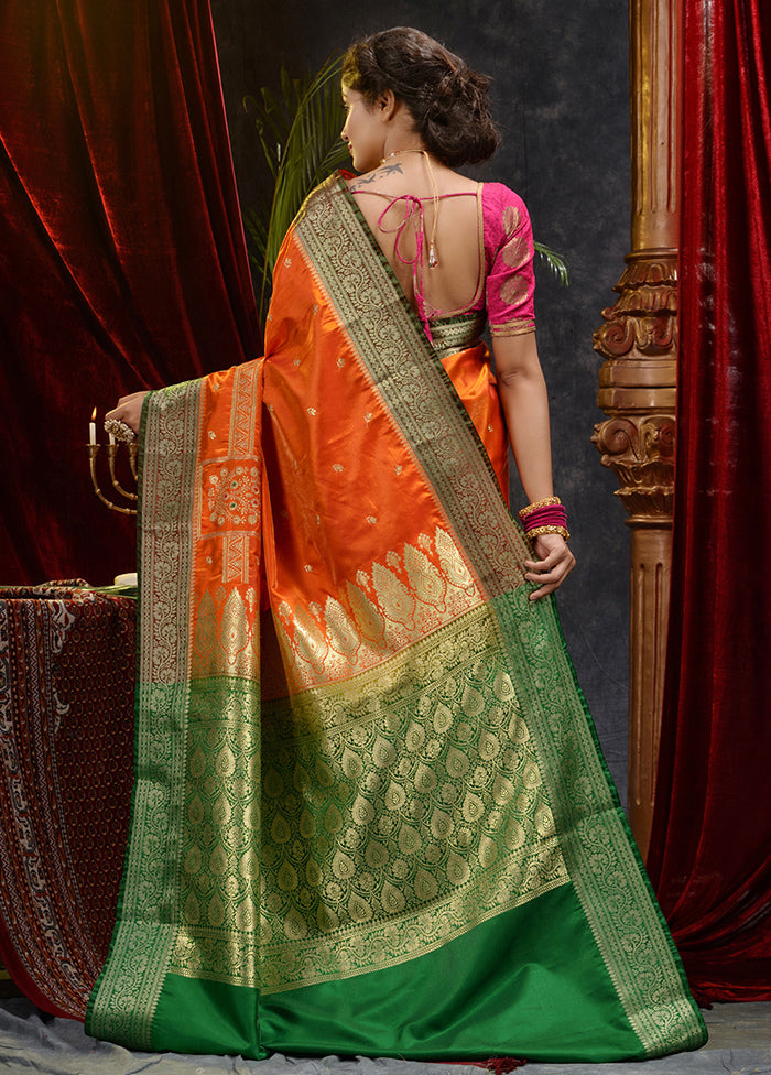 Orange Spun Silk Saree With Blouse Piece