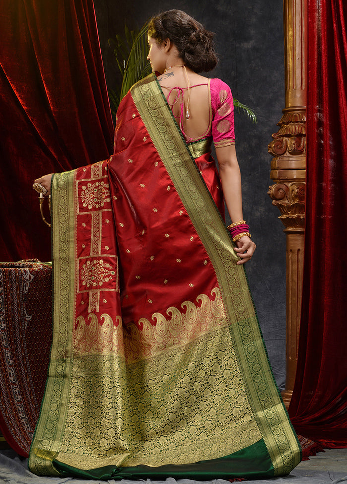 Maroon Spun Silk Saree With Blouse Piece