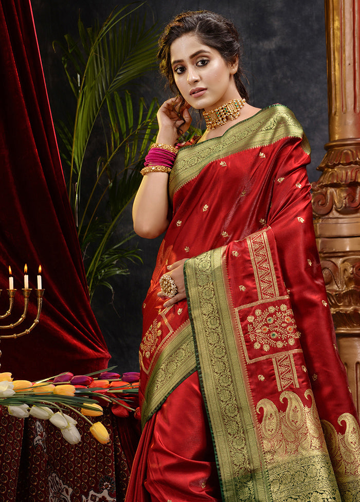 Maroon Spun Silk Saree With Blouse Piece