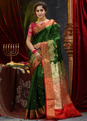 Green Spun Silk Saree With Blouse Piece