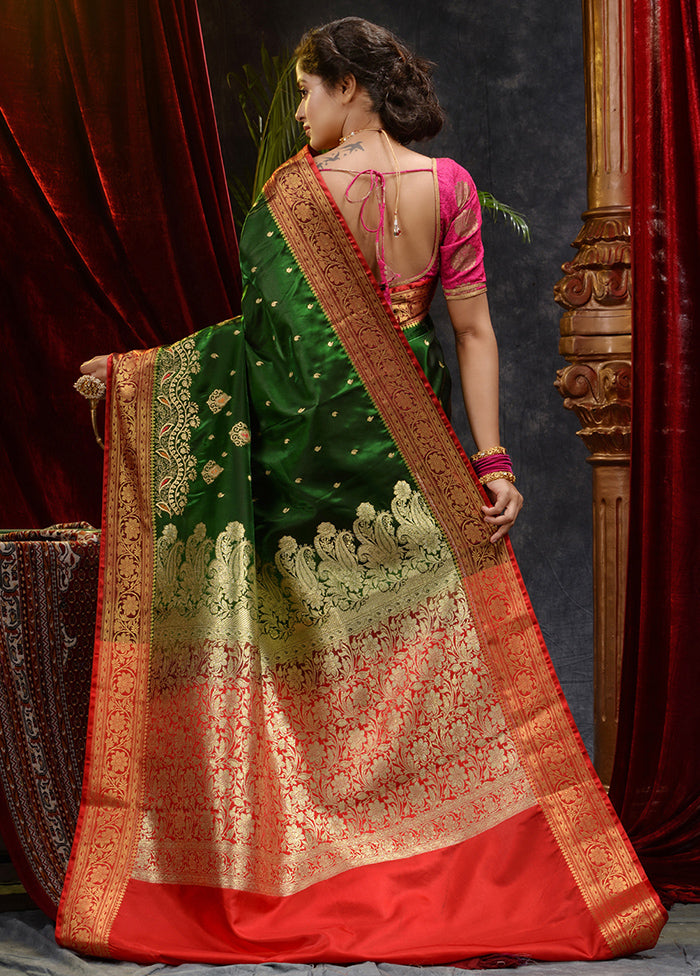 Green Spun Silk Saree With Blouse Piece