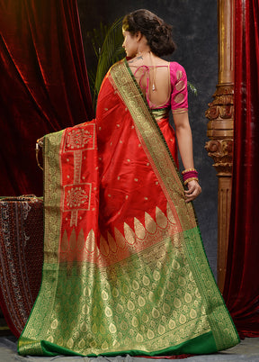 Red Spun Silk Saree With Blouse Piece