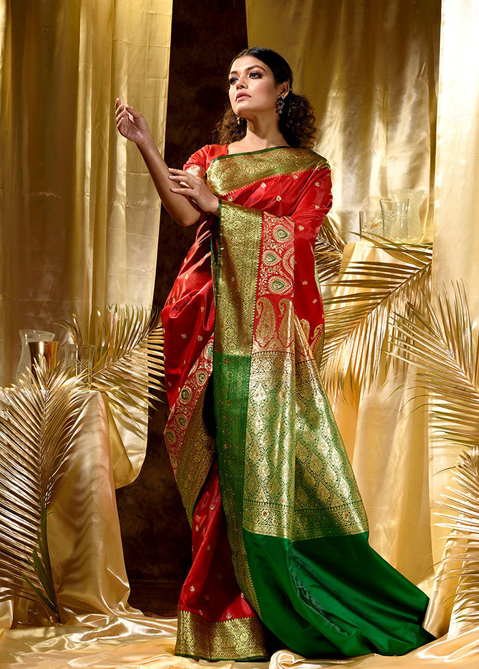 Red Spun Silk Saree With Blouse Piece