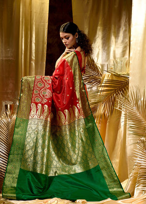 Red Spun Silk Saree With Blouse Piece