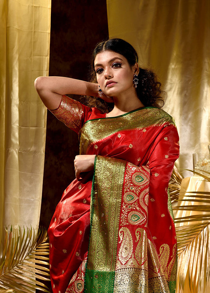 Red Spun Silk Saree With Blouse Piece