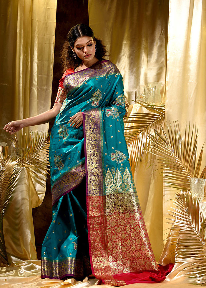 Green Spun Silk Saree With Blouse Piece