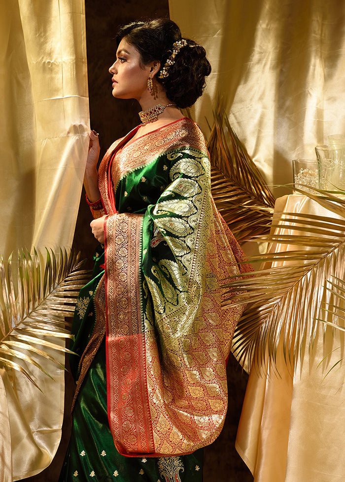 Green Spun Silk Saree With Blouse Piece