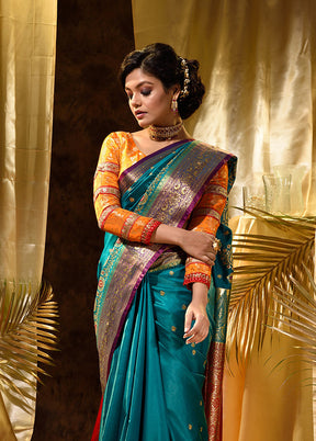 Green Spun Silk Saree With Blouse Piece