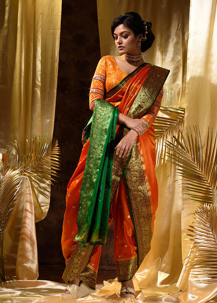 Orange Spun Silk Saree With Blouse Piece