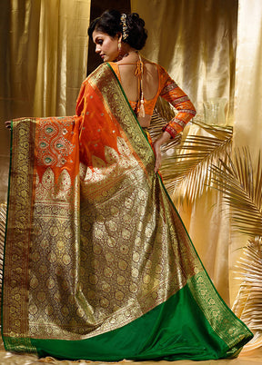 Orange Spun Silk Saree With Blouse Piece