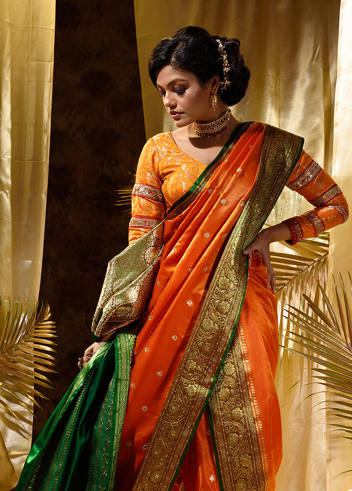 Orange Spun Silk Saree With Blouse Piece