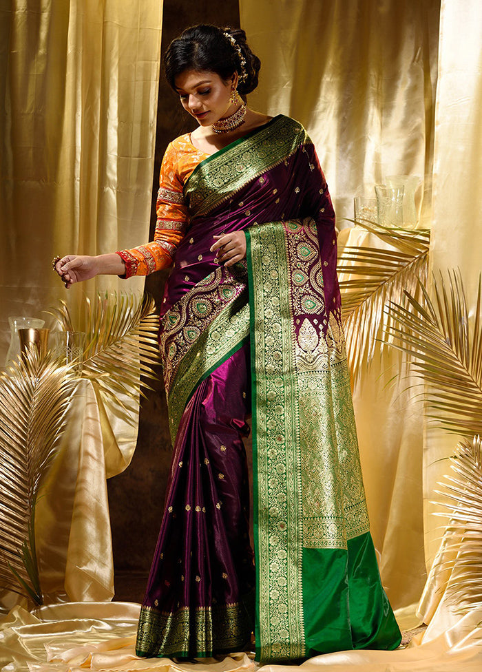 Purple Spun Silk Saree With Blouse Piece