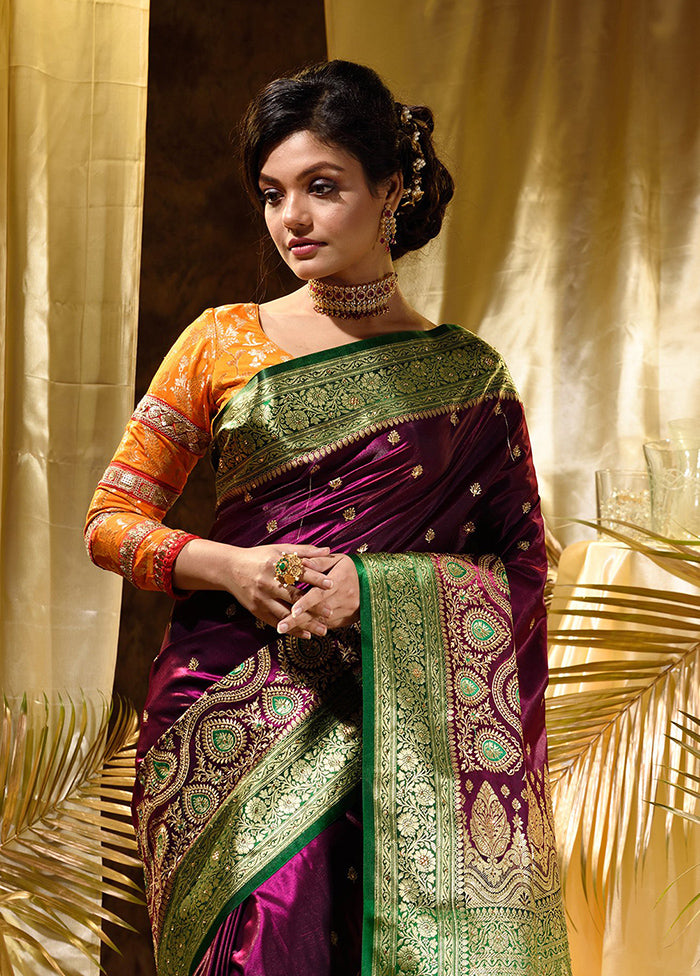 Purple Spun Silk Saree With Blouse Piece