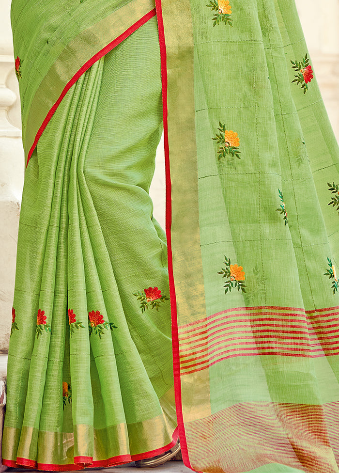 Light Green Linen Silk Saree With Blouse Piece