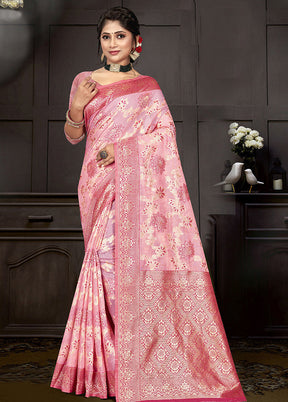 Light Peach Cotton Woven Saree With Blouse Piece