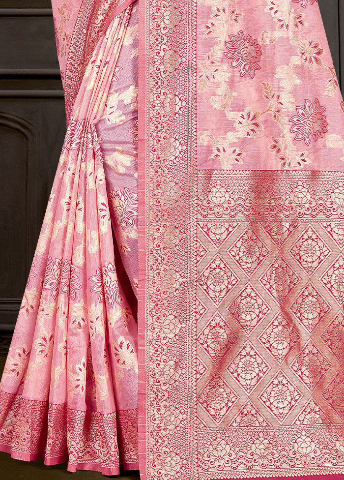 Light Peach Cotton Woven Saree With Blouse Piece