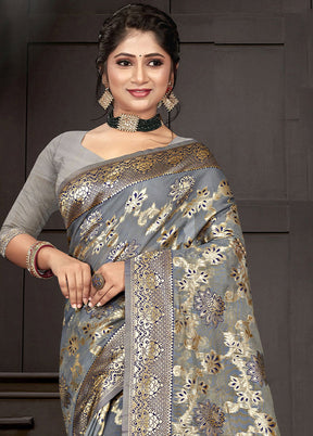 Grey Cotton Woven Saree With Blouse Piece