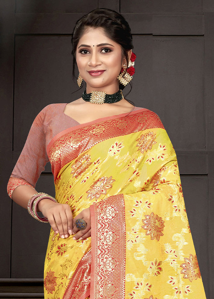 Yellow Cotton Woven Saree With Blouse Piece